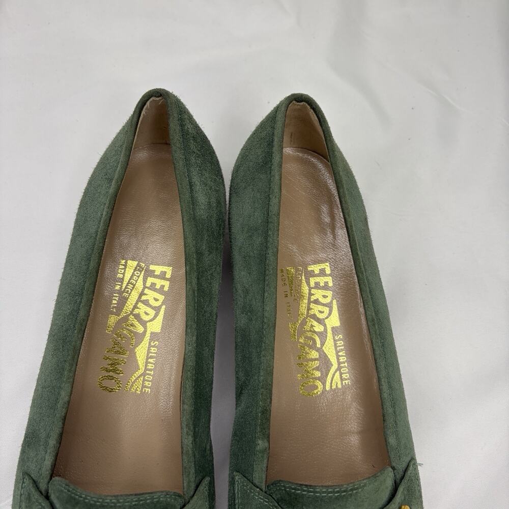 Salvatore Ferragamo Penny Loafers Women’s Green Suede Size 8B Made in Italy - Picture 4 of 9